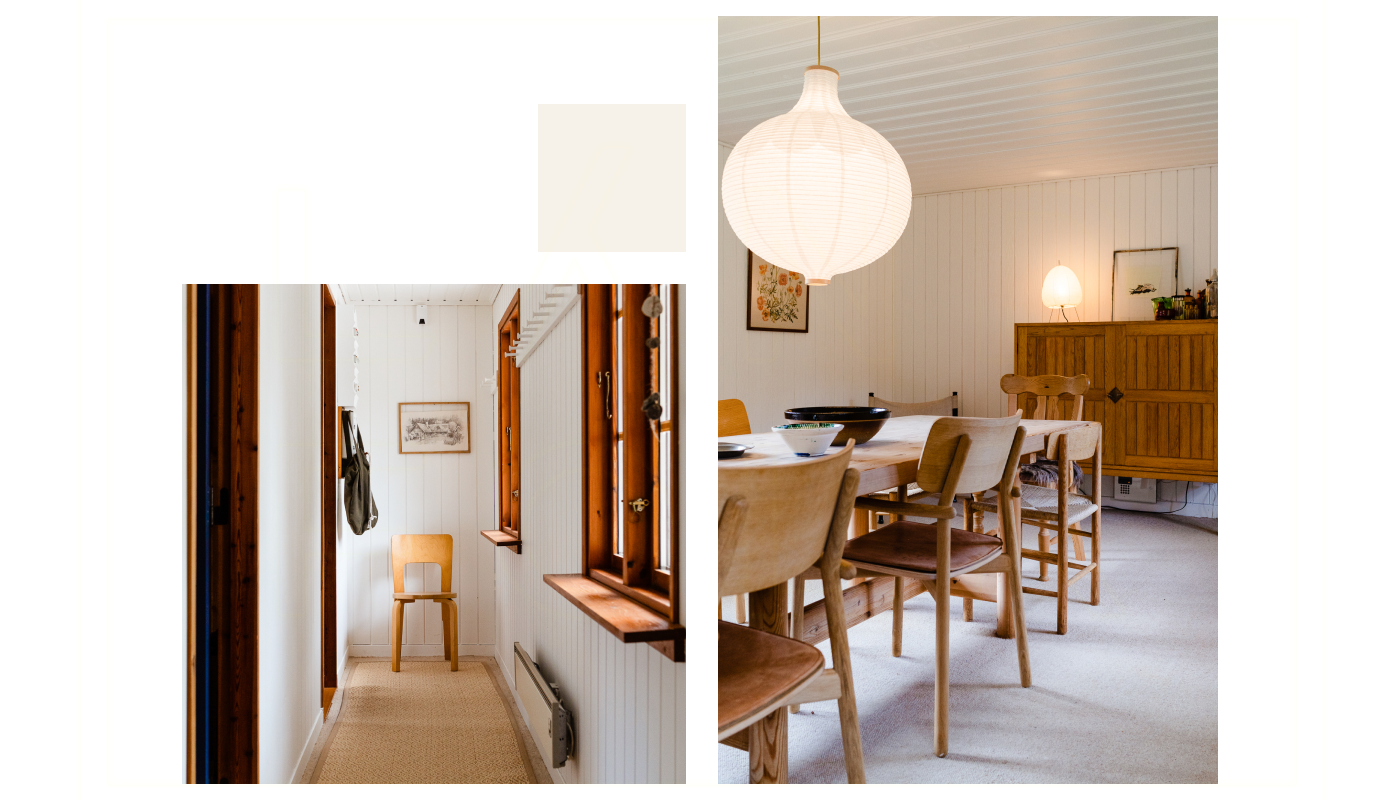 Indretningen i sommerhuset Lille Svinkløv er holdt i lyse vægfarver og møbler i træ.
