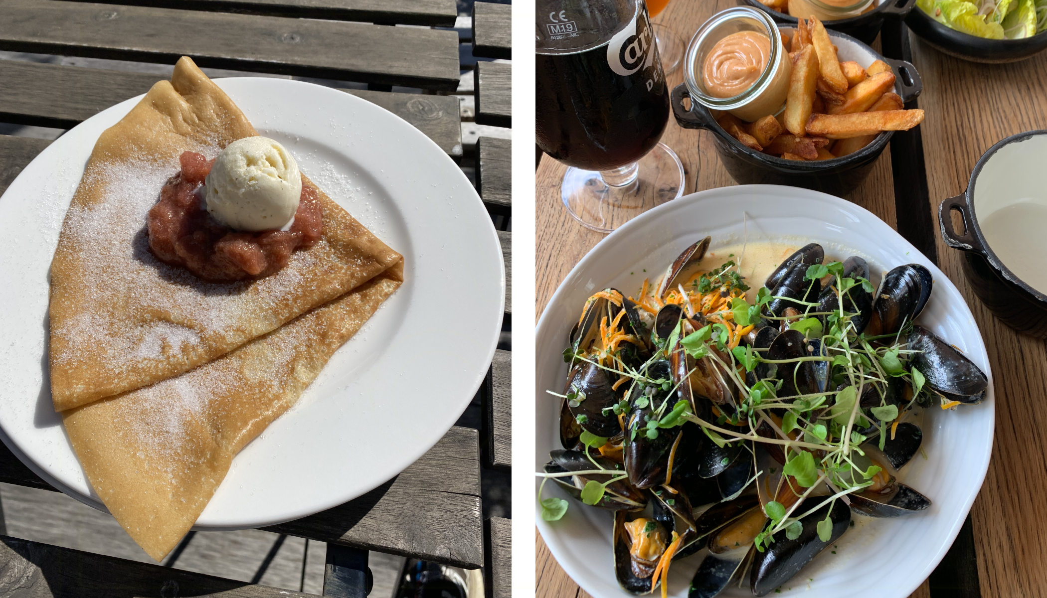 Pfannkuchen und Meeresfrüchte