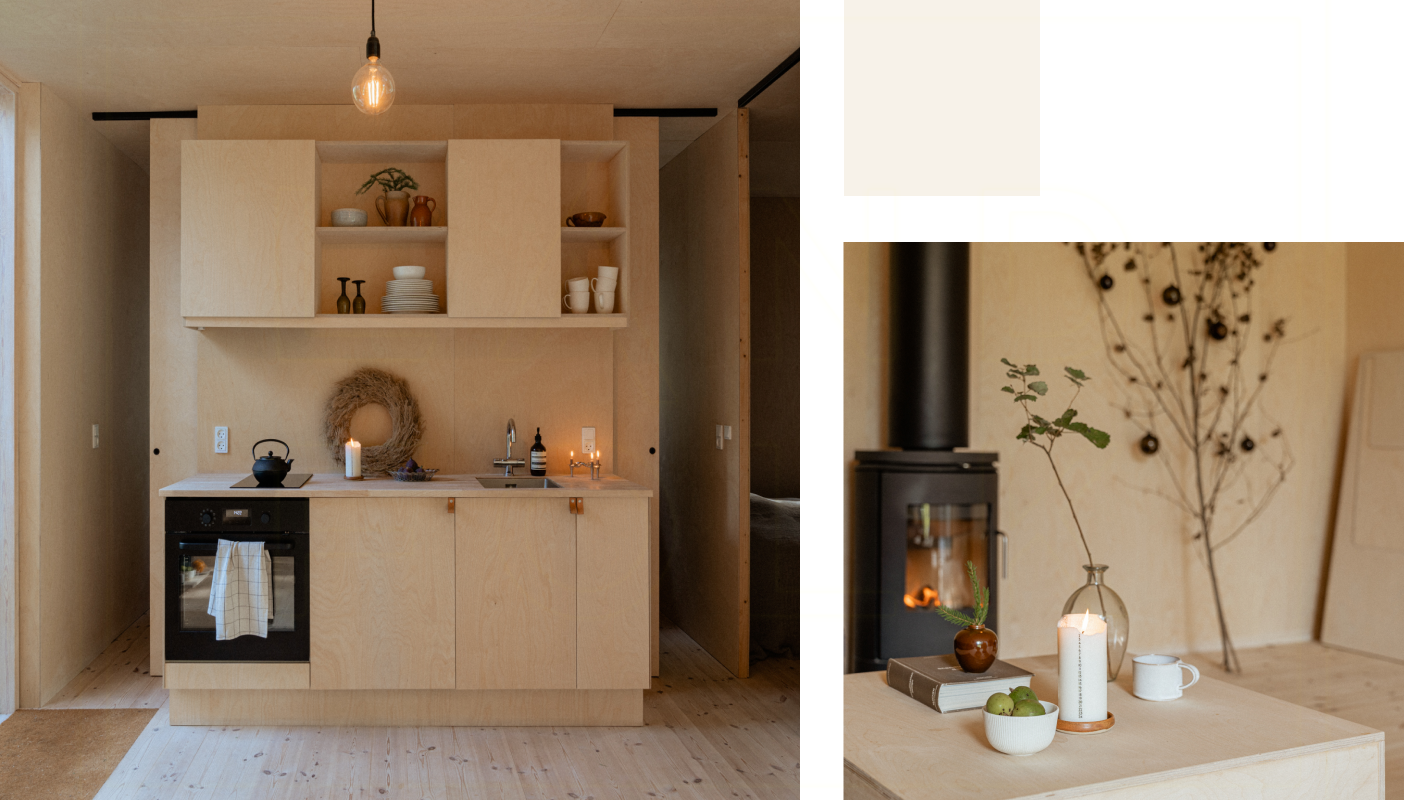 Sommerhus udlejning af smukt hus i nordisk stil med lyse vægge i birkefinér