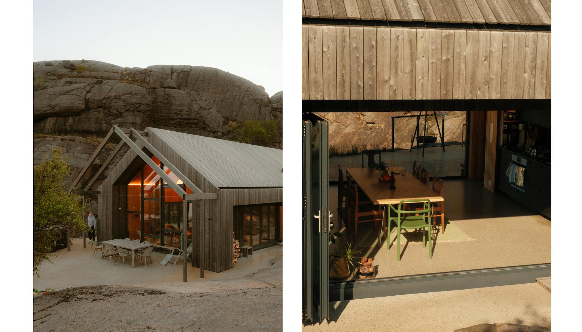 The Landfolk cabin in Western Norway in minimalist design with cliffs surrounding it