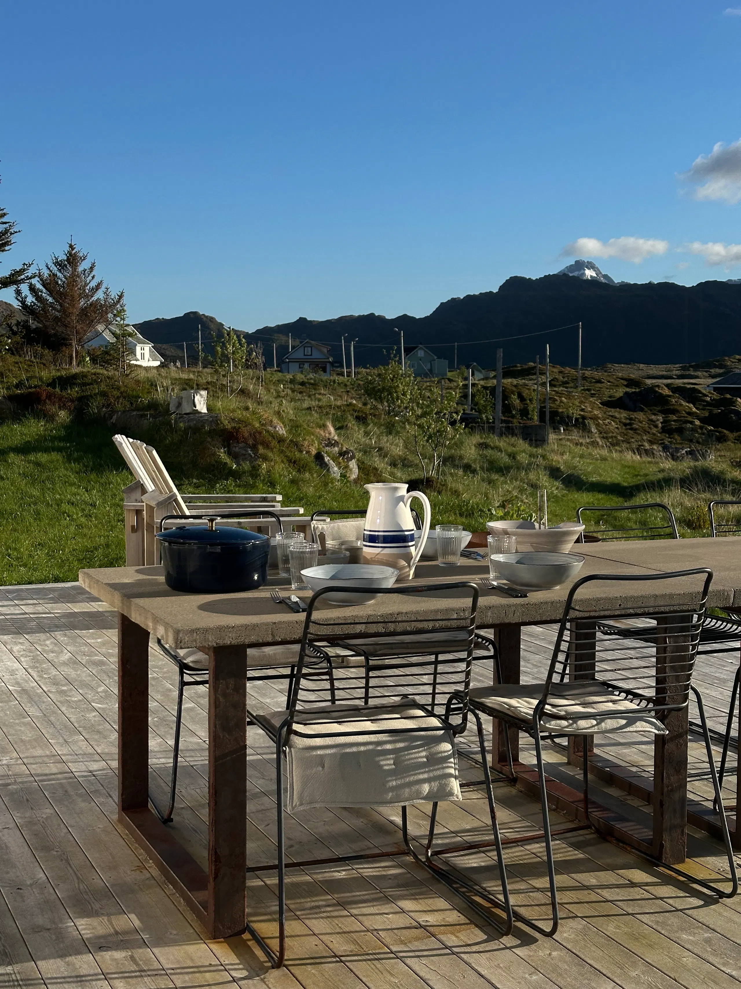 Coffee set outside on the deck with mountain views around the home